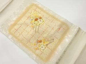リサイクル　金彩格子に花車模様刺繍名古屋帯